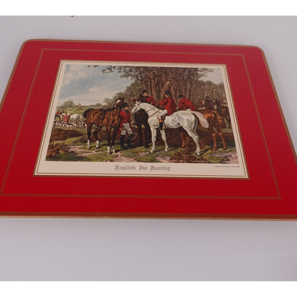 Vintage Pimpernel English Fox Hunting 6 Different Cork Placemats Celluware Red